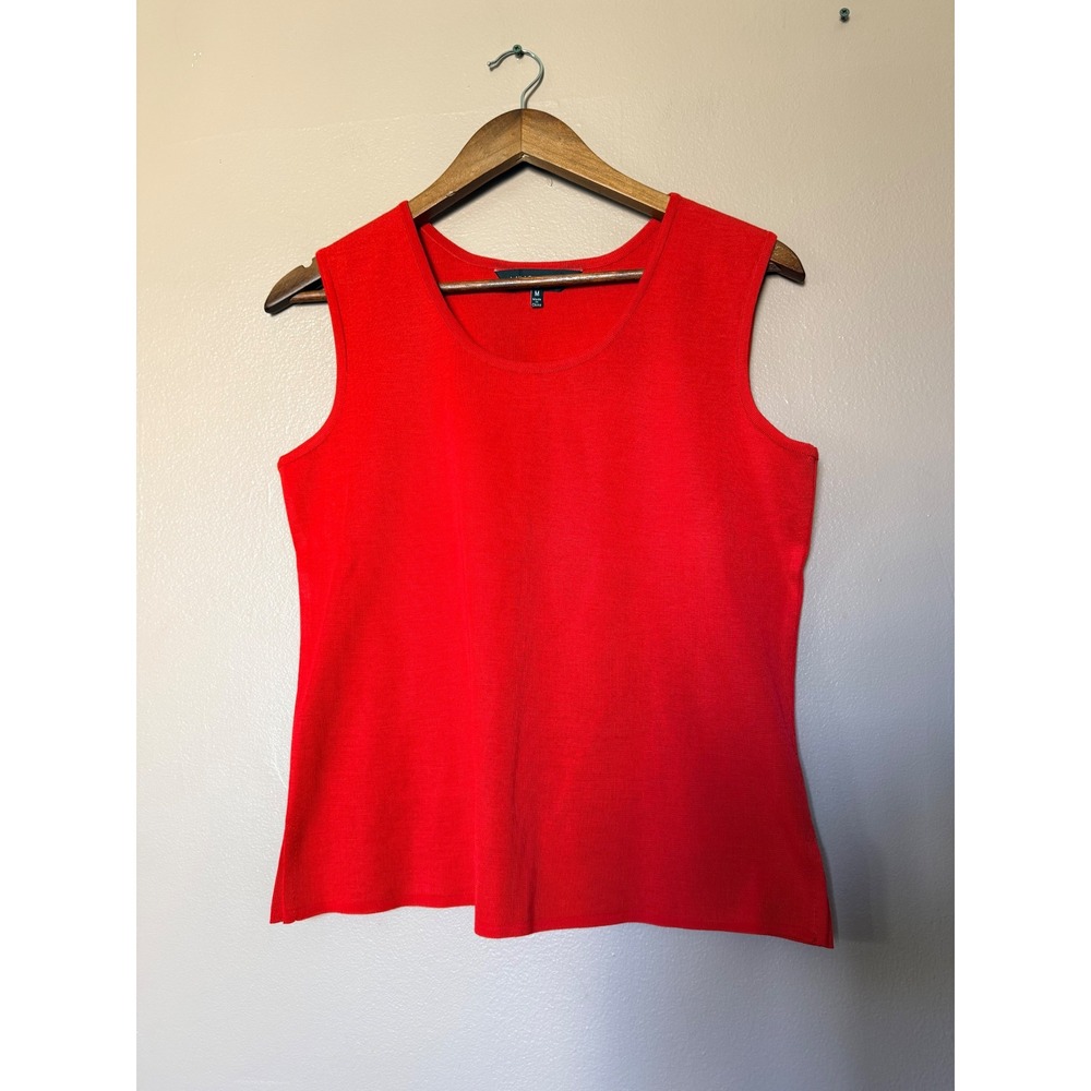 Ming Wang Size M Red Tank Top Sleeveless Knit Shell Scoop Neck Acrylic Blend